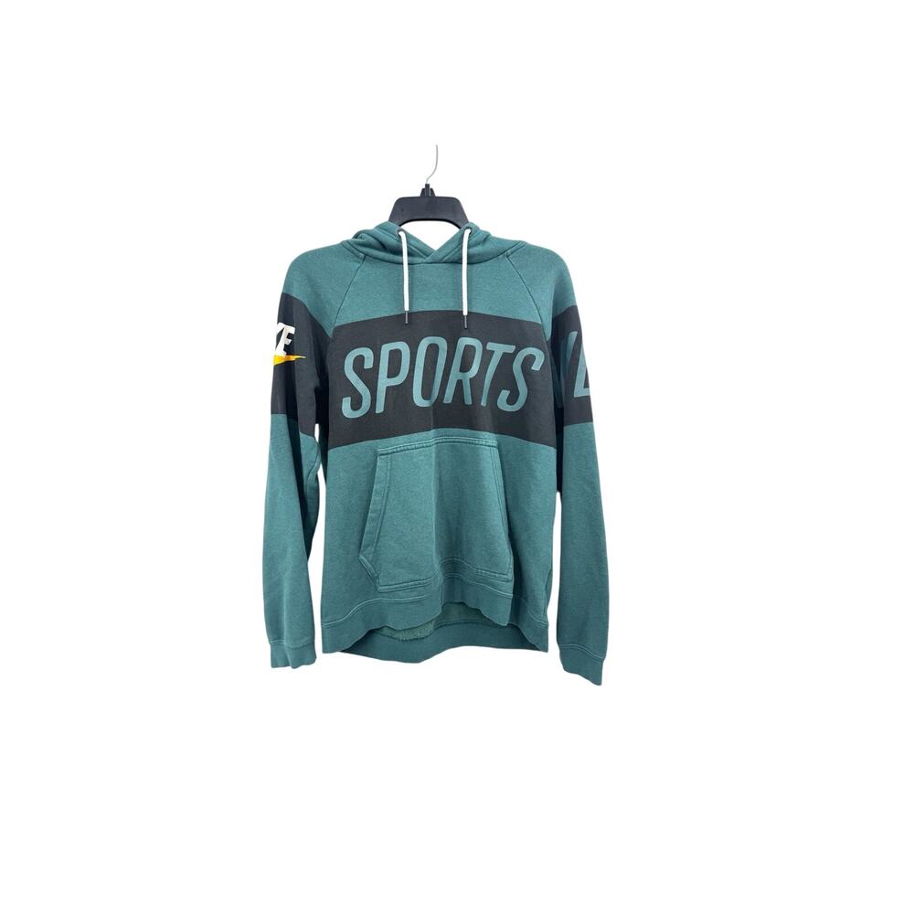 Nike Sportswear Mens Medium Green and Black Colorblock Graphic Logo Hoodie
